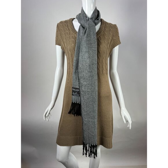 Pierre Cardin Vintage  Fine Muffler Cashmillon Acrylic Scarf W/ Black Fringe Gra - Picture 9 of 10